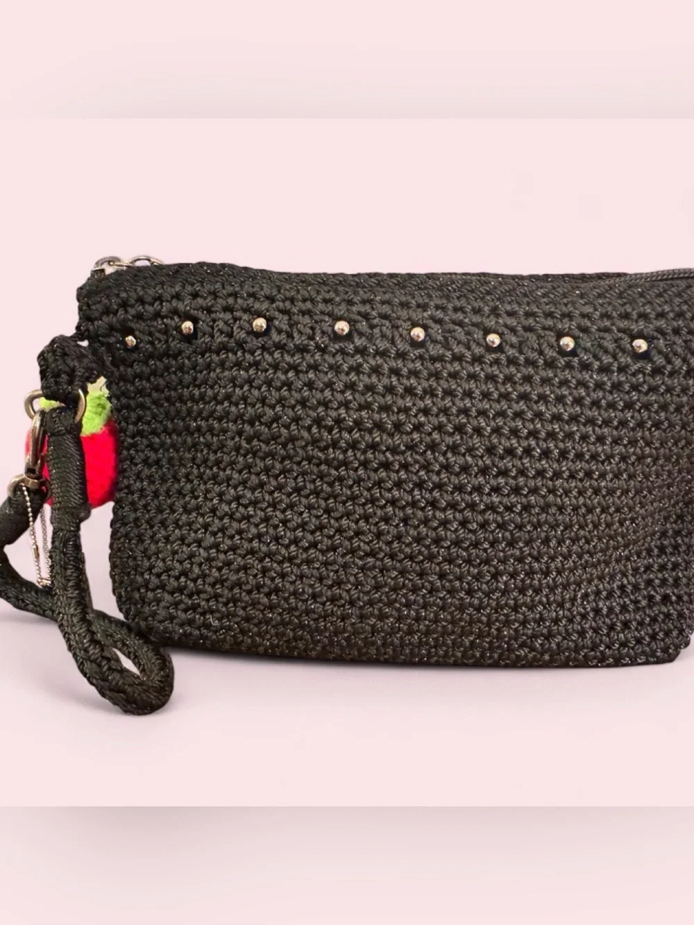 The Sak Black Crochet Wristlet with Silver Studs